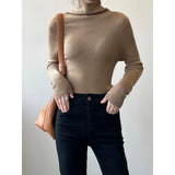 Women's Solid Color Turtleneck Slim Fitted Knit Tops 8 Colors Ribbed Striped Pit