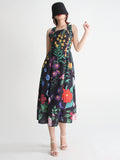 Print Dresses For Women Square Collar Sleeveless High Waist Folds Temperament Casual Dress Female Summer Fashion
