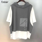 T Shirts Women Oversized Short Sleeve T-shirt Summer Fashion Hooded T-shirt Fake Two Piece Tops Chic Hoodie Womens