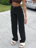Rockmore Brown Vintage Baggy Jeans Women 90s Streetwear Pockets Wide Leg Cargo Pants Low Waist Straight Denim Trousers