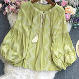 Autumn Floral Embroidery Blouses Female Boho Casual O Neck Loose Shirts Women Fashion Retro Long Sleeve Blusas Mujer