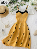 Contrast color Sexy V Neck Spaghetti Strap Summer Mini Dress Women Casual Party Yellow Black Sweater