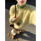 Yellow Marinade Sweater Women Autumn And Winter Winter Hairy Soft Glutinous Milk Fufu Loose Inside Knitted Shirt