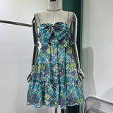 Summer Dresses Woman Square Collar Sleeveless Print Colorblock Mini Dress For Women Fashion Clothing 2022 Style