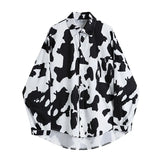 Print Casual Shirts For Women Lapel Long Sleeve Loose Hit Color Single Breasted Blouses Female Clothing 2021