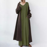 Women Spring Simple Casual Knitted Long Sleeve Sexy V-neck Large Hem Streetwear Loose Vestido De Mujer Maxi Long