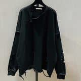 Hole Sweatshirts For Women O Neck Long Sleeve Loose Oversized Asymmetric Designer Pullovers Female 2023 Autumn