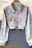 Floral Print Denim Jacket for Women 2023 New Autumn Fashion Long Sleeve Single Breasted Short Jeans Coat Casual