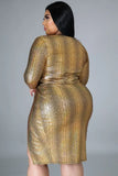 Plus Size Print Snake Skin Slits V-Neck Party