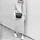 Casual Turtleneck Knitted Skirt Suit Oversized Y2K Knitted Long Sleeve Crop Top Two Piece Set Women Long Sleeve Dress