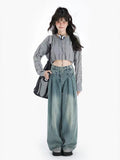 Cropped Sweater Women Vintage Preppy Style Slim Casual Long Sleeve Knit Sweater with Shirts Y2k Autumn Korean