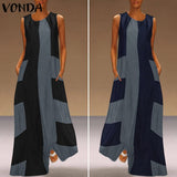 Shirt Dress Women's Summer Sundress 2022 VONDA Vintage Casual Sleeveless Sexy Dress Tunic Vestidos O Neck Robe