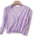 Summer Cardigan Knitted Loose Autumn Coat V-Neck Button Cardigans Women Knitwear Women Short Tops New All-match