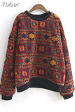 2023 New Fashion Vintage Urban Casual Lambswool Sweater O-Neck Long Sleeve Loose Pullover Sweater For