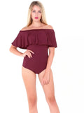 Sexy Off-the-shoulder Short Sleeves Solid Ruffles