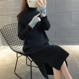 Autumn Winter Loose Long Thick Sweater Dress Women's Long Sleeve Straight Dress Women's Warm Long Knit Women's
