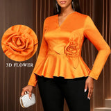 Printed Pantyhose Kit Rope Tie With Loose Blouse And Casual Broad Leg Pants Two-Piece