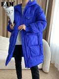 Blue Big Size Long Warm Hooded Cotton-padded Coat Long Sleeve Women Parkas Fashion Tide New Autumn Winter 2023
