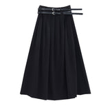 High Waist Black Gray Belted Brief Pleated Long Elegant Half-body Skirt Women Fashion Tide New Spring Autumn 2023