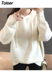 Fashion 2023 Autumn Winter Knit Hooded Solid Color Pullovers Korean Style Thick Sweater Women Knitwear Clothes Blue