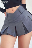 Pleated Mini Skirt Women V-shaped Low Rise Summer 2023 Sexy Vintage Y2k Solid A-line Miniskirt Korean Acubi