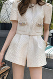 Fragrant Style Fashion Shorts Suit For Women 2023 Summer New Short Sleeve Crop Top Jacket And Shorts Two Piece