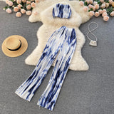 Women Zebra Summer Fashion Korean Set Sexy Off Shoulder Strapless Short Tops+High Waist Gradient Long Pants Two Piece Suits