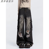 Street Ins Do Old Tuxed Hole Jeans Women's New High-Rise Loose Thin Leg