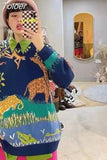 Women Sweaters Autumn Winter Tops Loose Knitted Streetwear Jumper Soft Warm O Neck Cartoon Par Pattern Long Sleeve