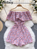 Slash Neck Floral Jumpsuits Shorts Casual Summer Women Overalls Ruffles Playsuits 2022 Sexy Ruffles Playsuit Off