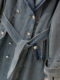 Fashion Women's Denim Jackets Loose Big Double Layer Collar Single Breasted Long Sleeve Sashes Coat Winter 2023 New