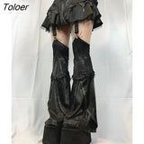 Gothic Leather Patchwork Mini Skirts With Trouser Leg Women Lolita Grunge Skirt Dark Academic Streetwear Punk