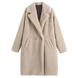 Winter 2021 Women Solid Lamb Fur Coat Long Sleeve Casual Fleece Jacket Turn Down Collar Long Teddy Coat