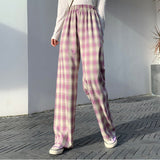 Pants Women Wide Leg Loose 4XL Plus Size Slacks Trousers Checkered High Elastic Waist All-match Girl 2021 Spring