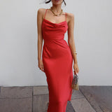 Fashion Backless Bandage Dresses Women Heap Collar Strapless Sexy Dress Sling Party Dress Satin Silk Bodycon Dress