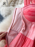 Strapless Women Beach Beading Dress Summer Slim Vacation Backless Zipper Pink Casual Ladies Fashion A Line