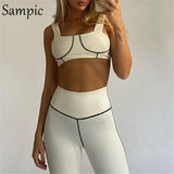 Casual Fashion Tracksuit Women Pants Set Sport Black Sexy Crop Tops And Long Bodycon Biker Pants Suit Two Piece Set