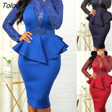 Ruffle Formal Dress Elegant Long Sleeve Waist Tight Women Dress Workwear Formal Party Evening Casual Dress Formal