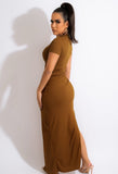 Short Sleeves Ruched Strings Slit Long Party