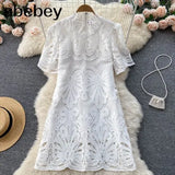 Summer French Style Dress Women 2022 Mesh Embroidery Beach Vacation Romantic Elegant Slim Ladies