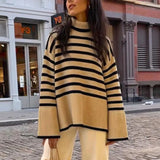 2025 New Explosion Women's High-Collar Knitted Striped Opener