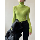 Women's Solid Color Turtleneck Slim Fitted Knit Tops 8 Colors Ribbed Striped Pit