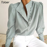 Elegant Turtleneck Blouse Long Sleeve White Shirts Office Tops Women Single-Breasted Puff Sleeve Fashion Woman Blouses