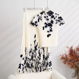 Fashion Set Women's Summer French High-Grade Folding Print Short-Sleeved Top + Loose A Word 100-Fold Long