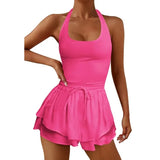 Women Tennis Dress Summer Casual Solid Color Sleeveless Open Back Athletic Mini Dresses with Pockets Sports Workout Golf