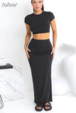 Summer Sexy Solid Crop Top And Skirt Sets Club Outfit For Women 2023 White 2 Two Piece Sets Black New In Matching