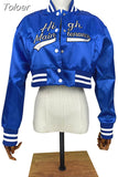 Student Cropped Baseball Bomber Coat Casual Single Breasted Long Sleeve Jackets Streetwear Oversize Letterman