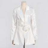 Toloer Casual Suit Autumn 2024 New Flower Splicing Long Sleeve Suit Jacket Nail Bead Micro La Straight Pants-Outfit