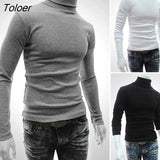 Pullover Men Long Sleeve Turtleneck Men Pullover Soft Solid Color Stretchy Knitted Shirt for Autumn