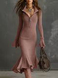 Fashion Elegant Temperament Zippered Horn Sleeve Knitted Fishtail